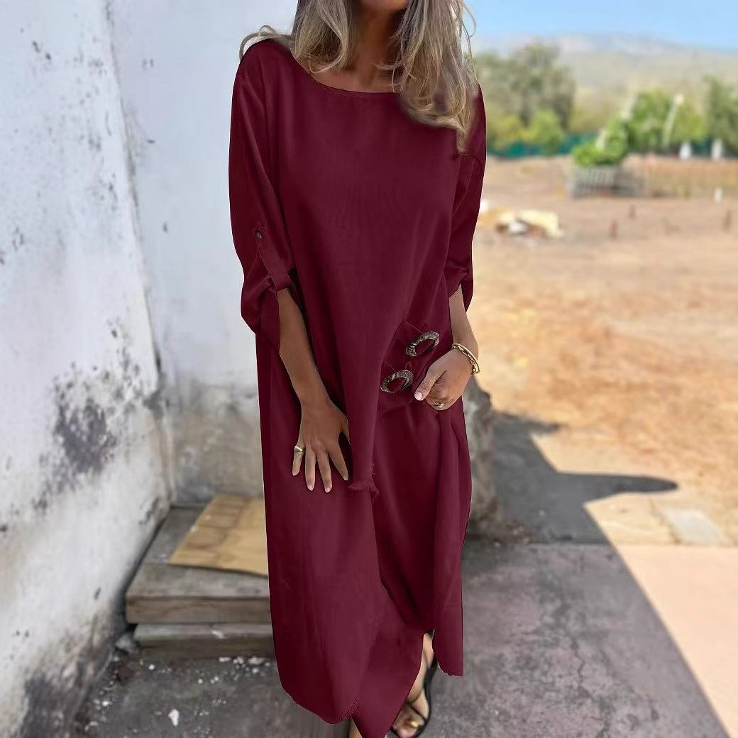 Women's Metal Buckle Loose Robe Suit