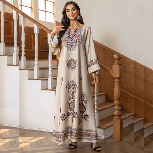 Female Actress's Modest Two-piece Embroidered Sequin Bubble Sleeve Casual Dress