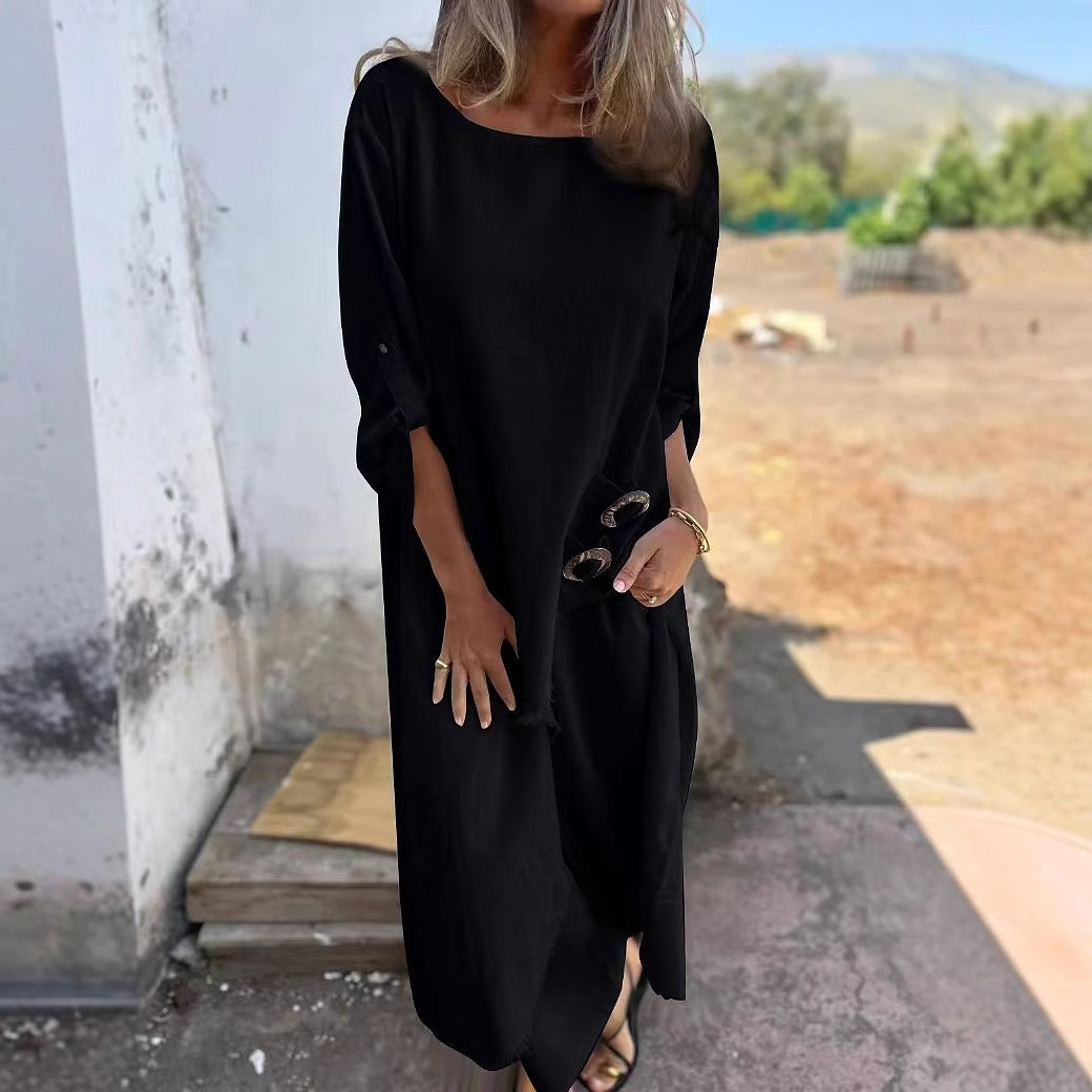 Women's Metal Buckle Loose Robe Suit
