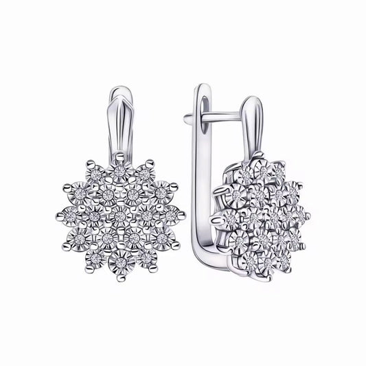 Copper Inlaid Zircon Ear Clip French Exquisite Flower Women's Earrings